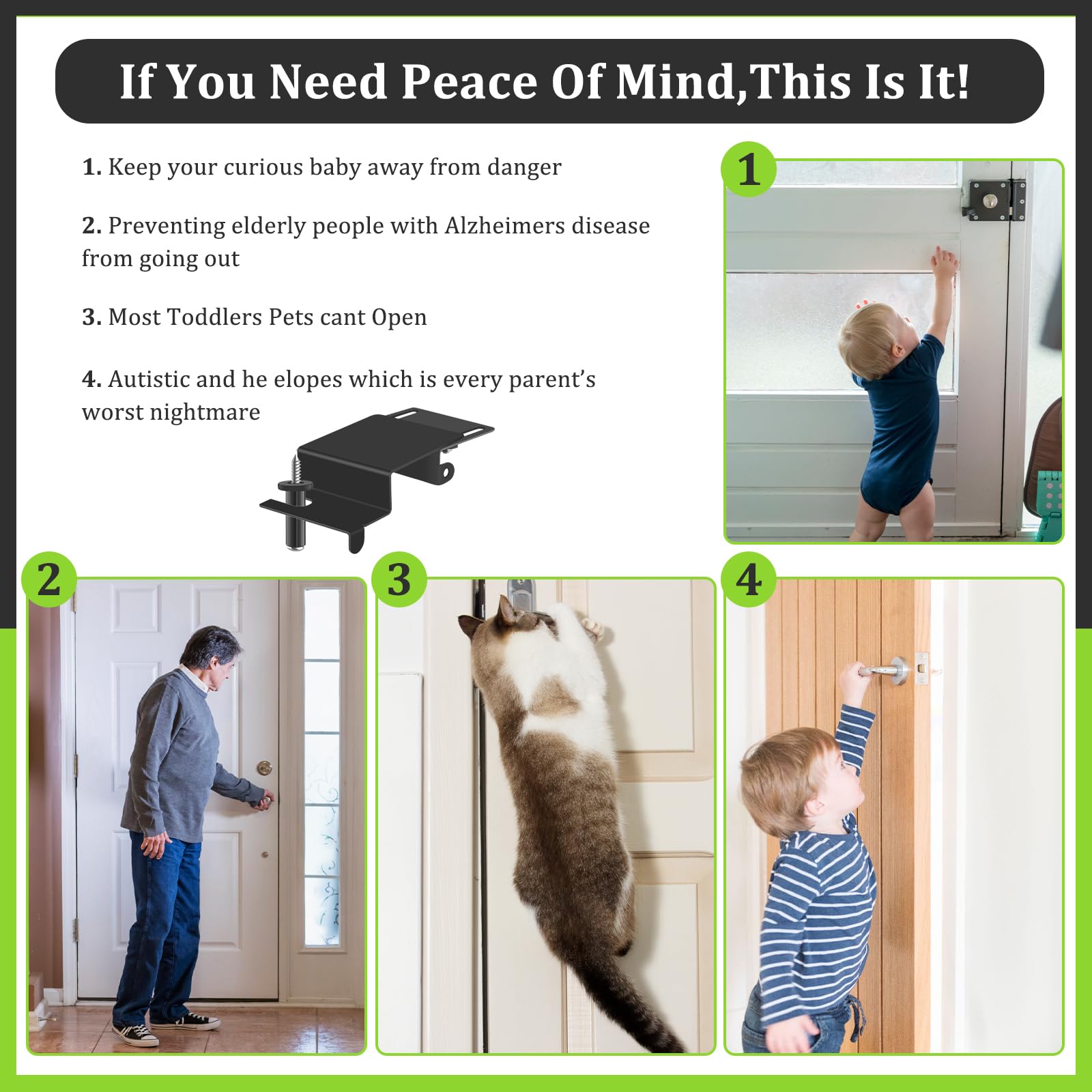 Cerradura superior de puerta de seguridad para niños, cerraduras de puerta superior para niños, hechas de metal duradero, cerraduras ajustables para puerta, cerradura de puerta a prueba de