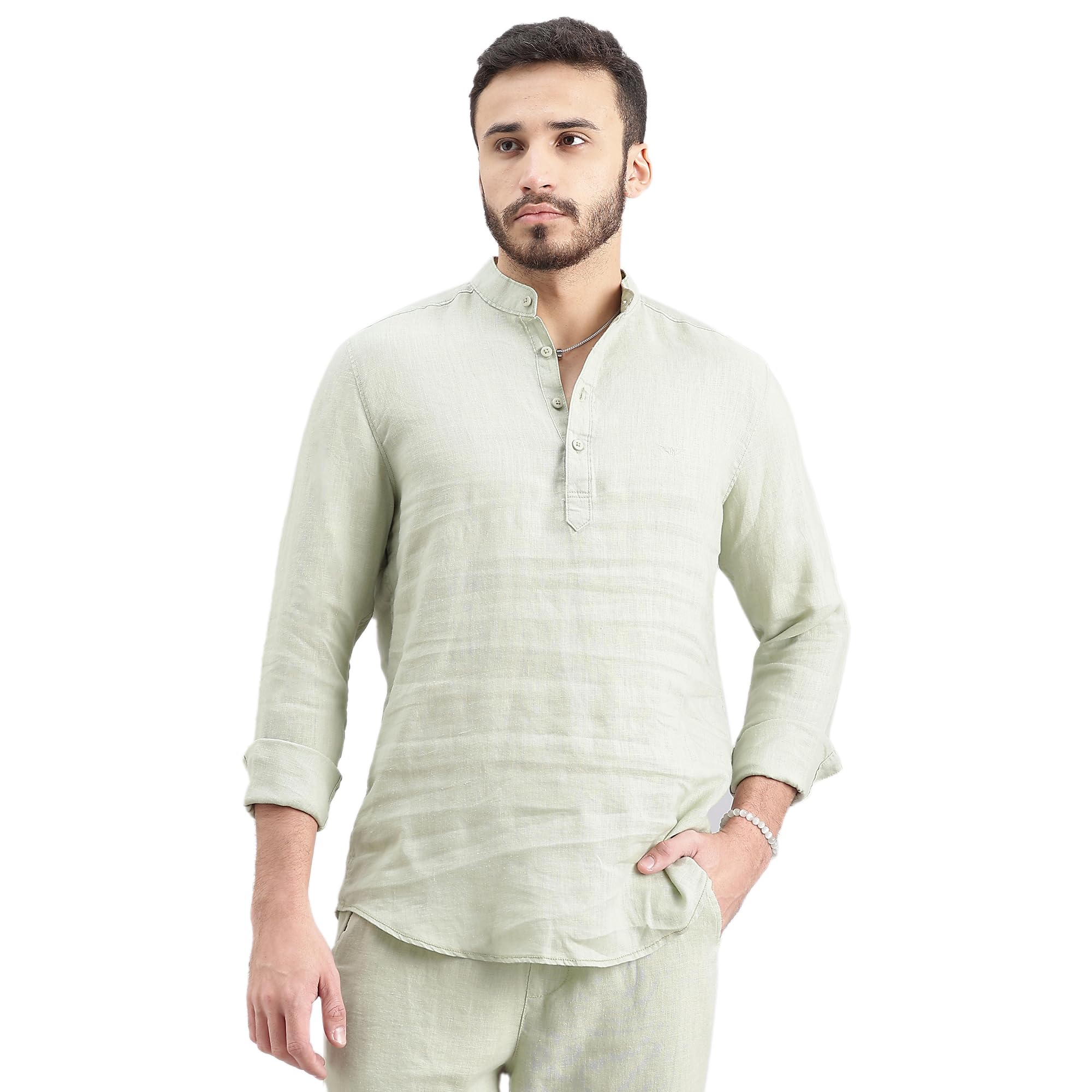 ROOKIES Mens Full Sleeve Slim Fit 100% Lenin Shirt (RJS2305B-M
