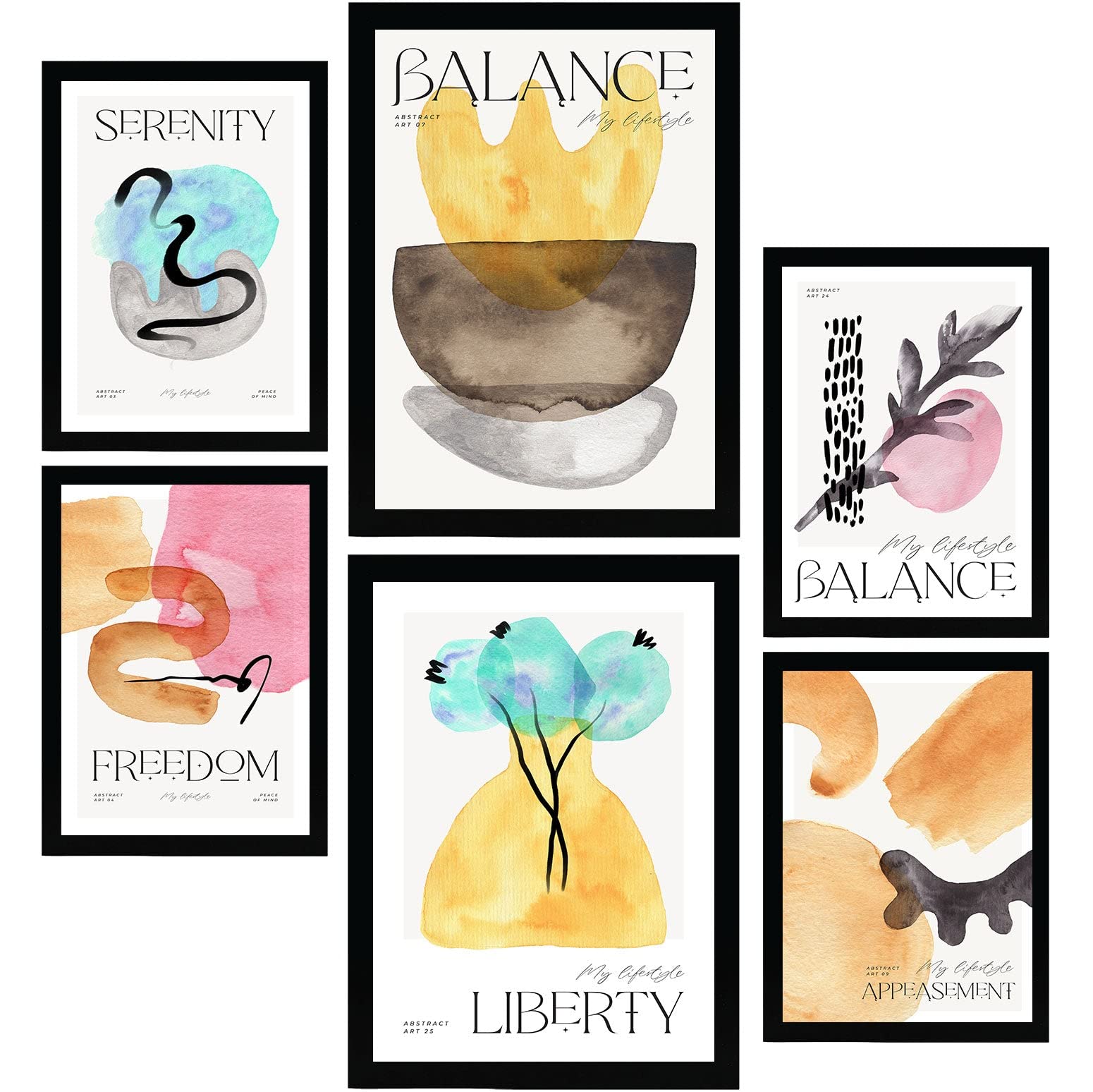 Posters abstractos decorativos Nacnic Equilibrio: 6 láminas de arte moderno A3 y A4