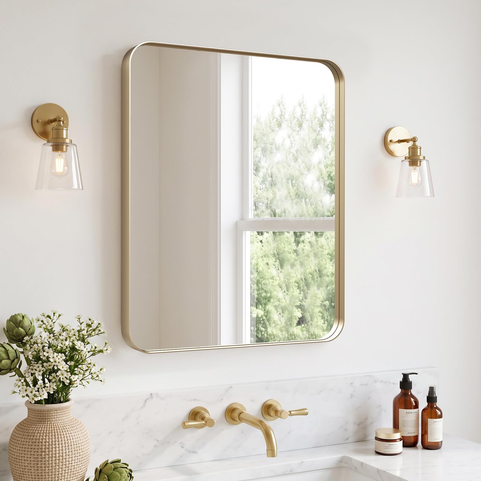 Kosmonia 20x16 Inch Bathroom Vanity Mirror Brushed Champagne Gold