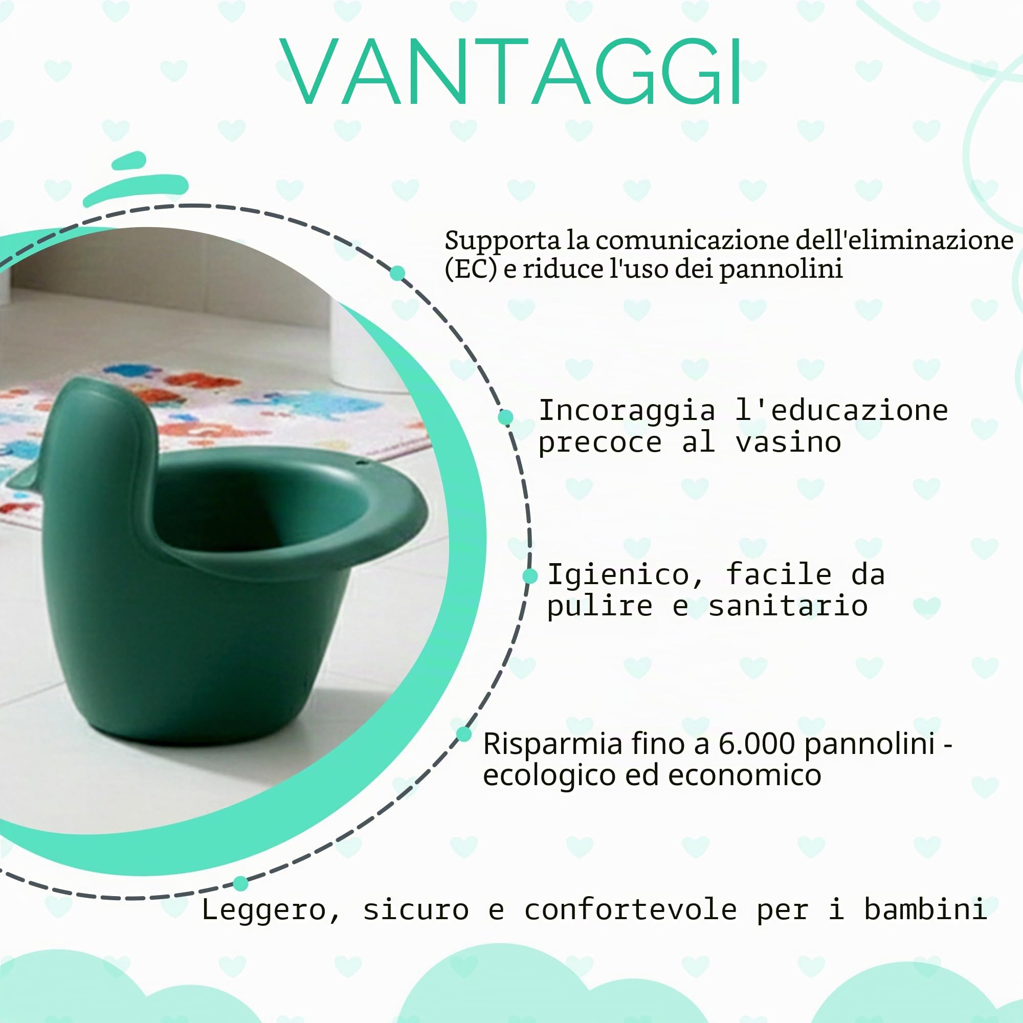 Vasino Easypisi (colore turchese), senza pannolini, Elimination Communication, vasino mobile per ragazzi e ragazze fino a 1 anno, accessori per neonati, Made in Germany (Verde bosco)