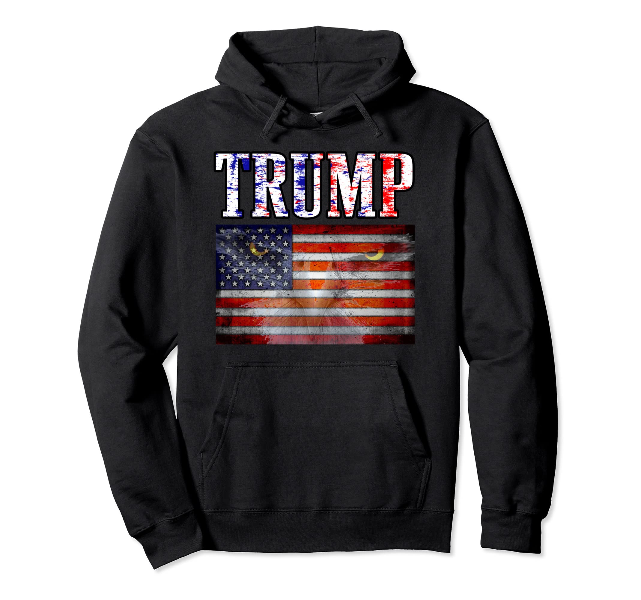 Trump Eagle Face US Flag Grunge Pullover Hoodie