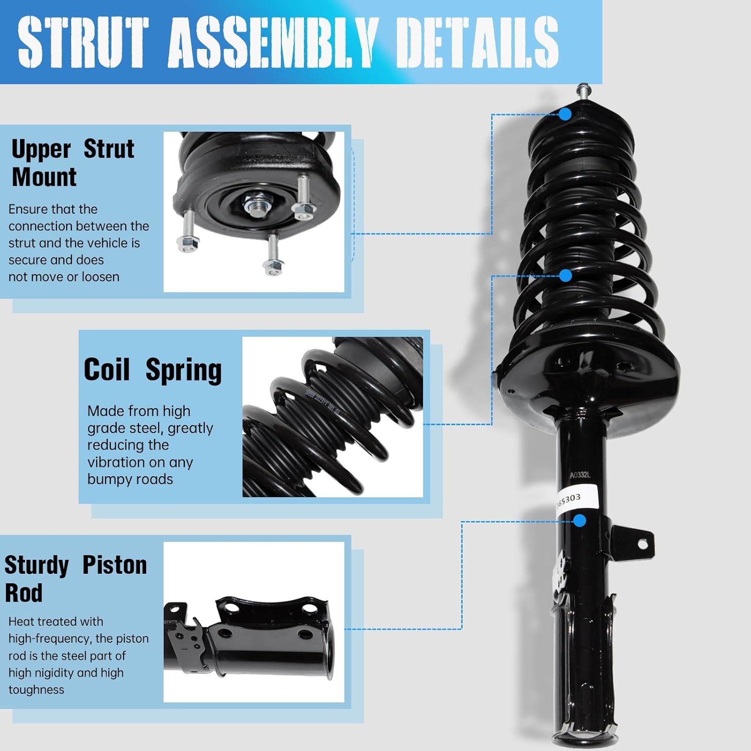 Rear Pair Complete Struts Assembly with Coil Spring Replacement for 1997-2001 Toyota Camry &1999-2003 Toyota Solara FWD Shock Absorbers -171680 171681, Set of 2