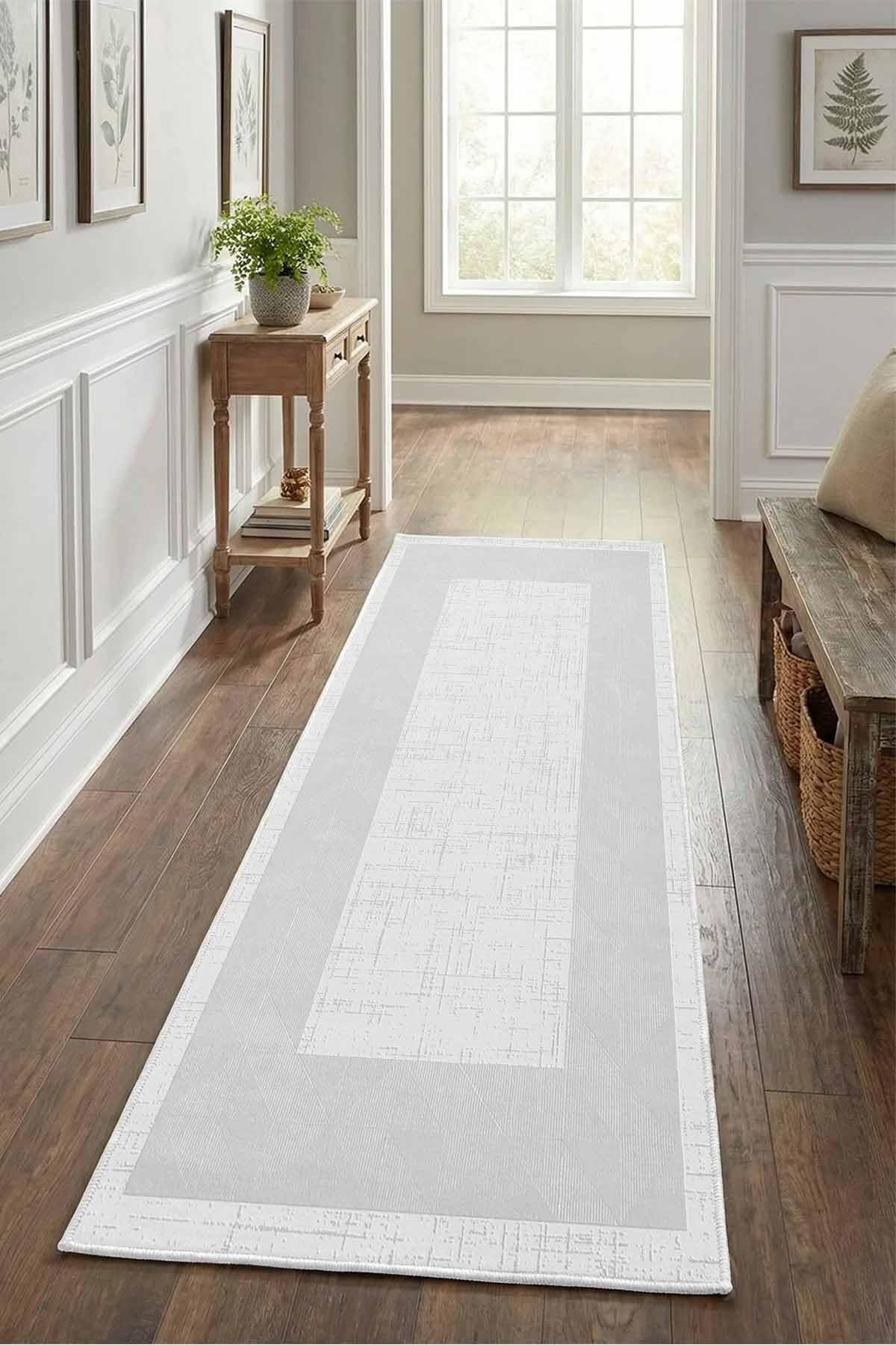 Monnhein Gri Yolluk 1250-2 - Yıkanabilir, Kaymaz Taban, Dijital Baskılı, Leke Tutmaz, İnce Hav, Modern Koridor, Mutfak, Antre ve Salon için Dekoratif Yolluk