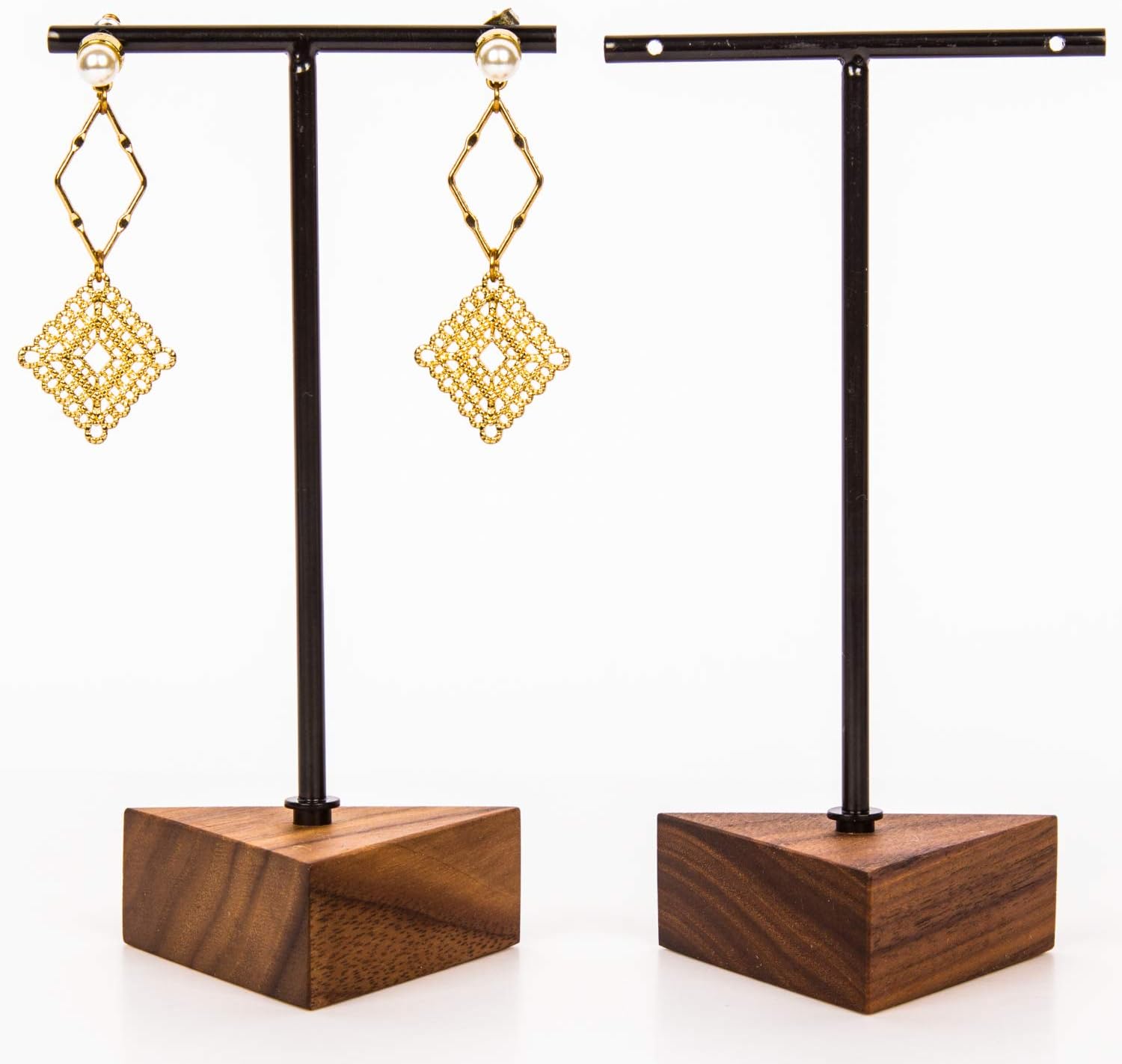 Skylarlife Walnut Wood T-Bar Earrings Stand/Earring Display/T Stand Earring Holder/Jewelry Earring Holder/T-bar Earring Stand/Wooden Triangle Base Earring Organizer(Black) Set of2 (2.8 x 4.33 inch) - Image 3