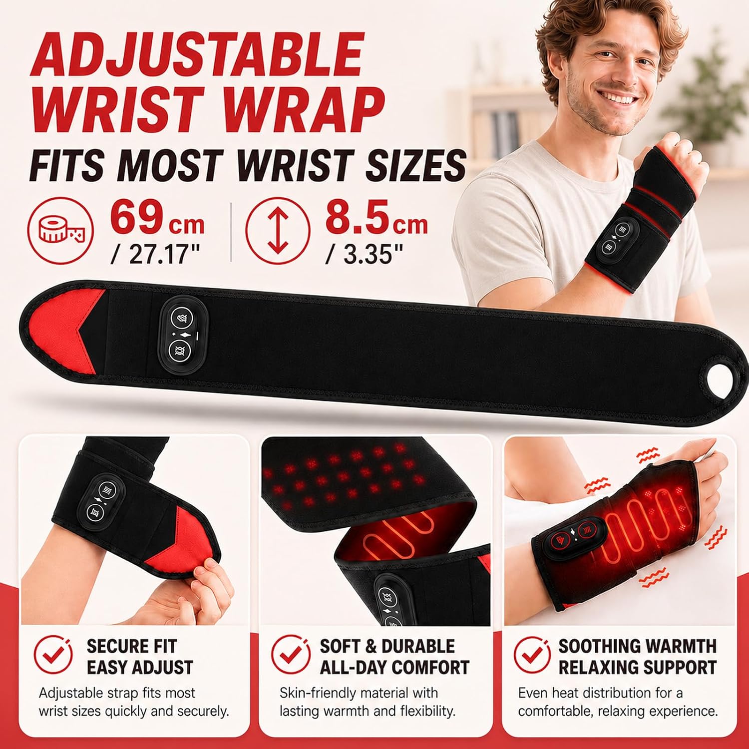 Red Light Therapy Wrist & Hand Wrap with Heat Massager