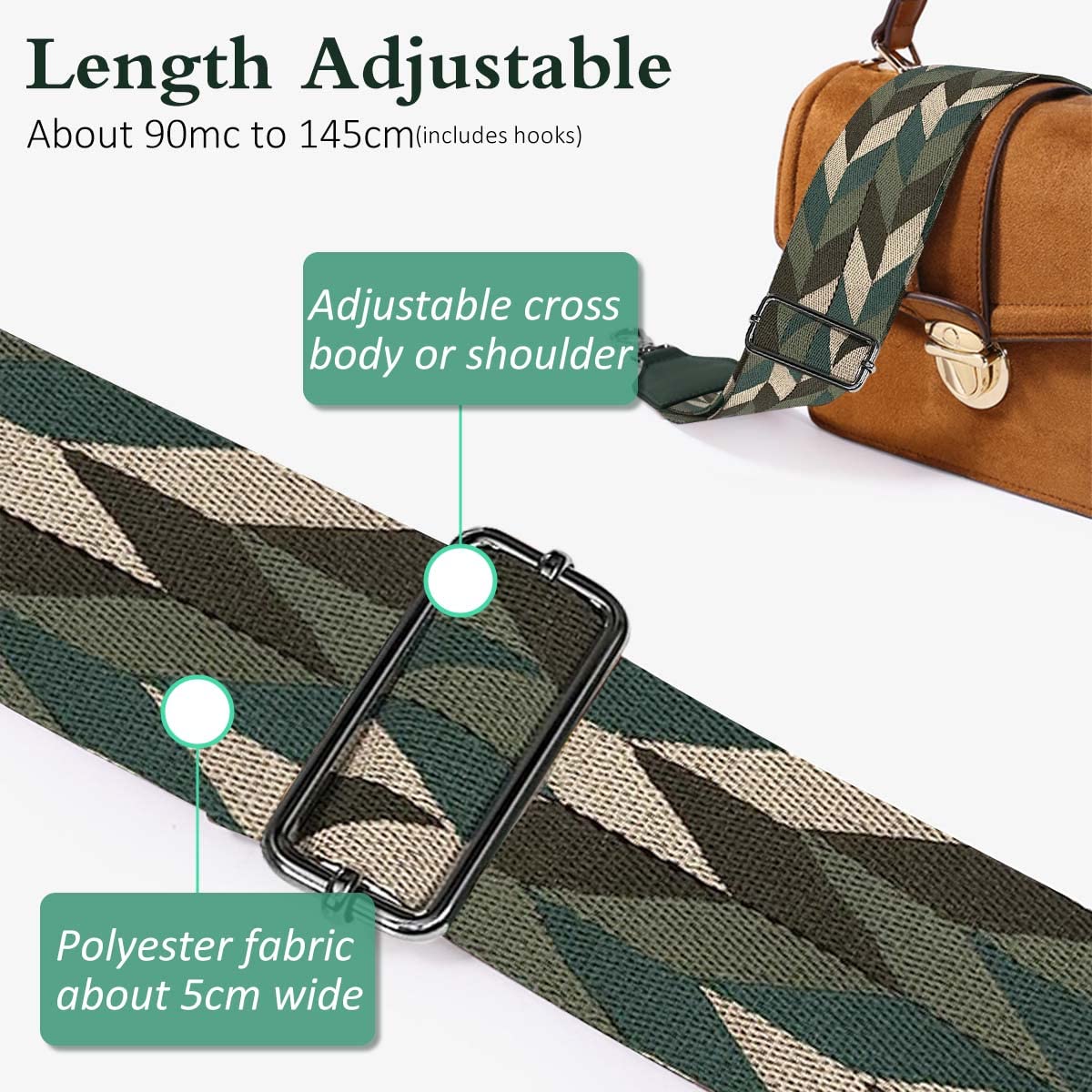 Bandoulière Réglable Pour Sac - Longueur 90-135 Cm, Largeur 5 Cm - Style Ethnique Bohème Multicolore - DIY, Accessoire Sac