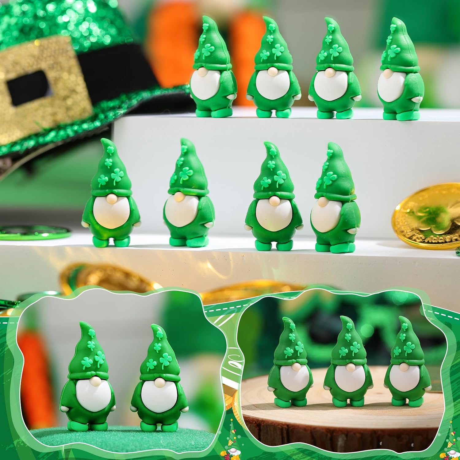 DoubleFill 50 Pcs Mini St. Patrick's Day Gnomes Figures Tiny Gnomes Figurines for St. Patrick's Day Gift Small to Hide Rubber Statues for Day Party Favors Goodies Bag Accessories