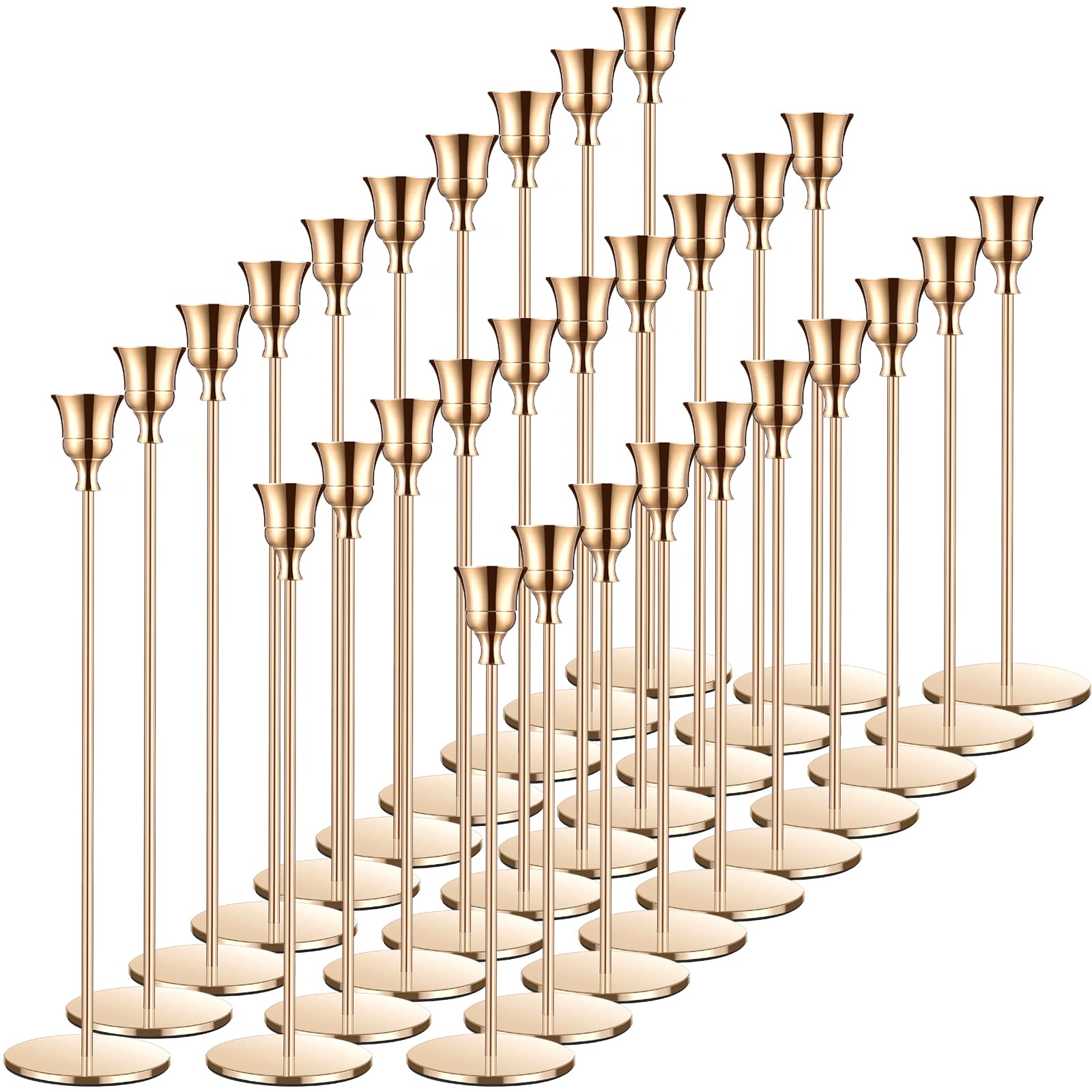 30 Pack Candle Holders 10 Set Tall Candlestick Taper Stick Holder Long Stand for Home Decor, Wedding, Candlelight Dinner, Anniversary, Fit 3/4 Inch Thick (Gold)