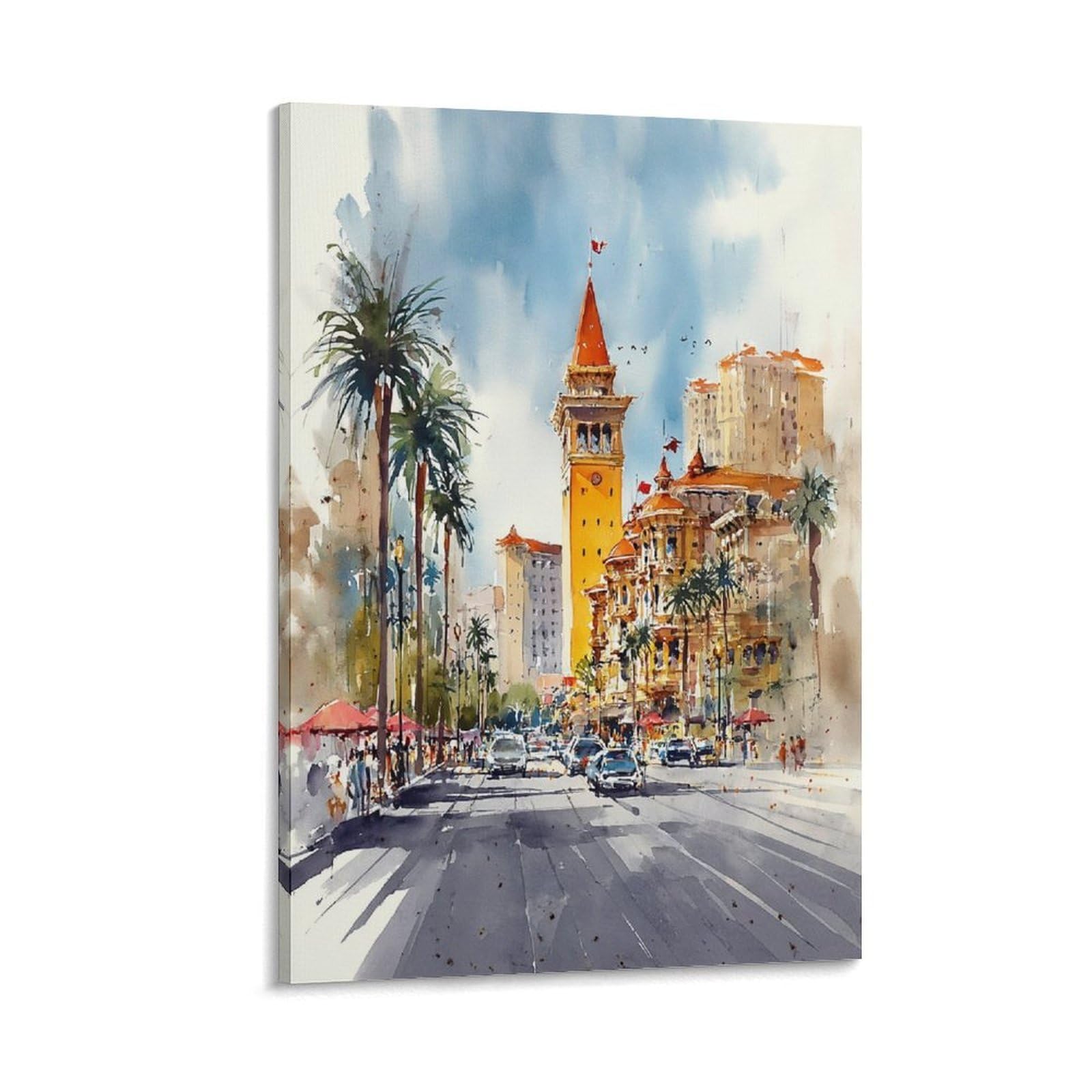 XWYMXZ Las Vegas Watercolor 24x36inch(60x90cm) Vintage Travel Poster Watercolor Canvas Art