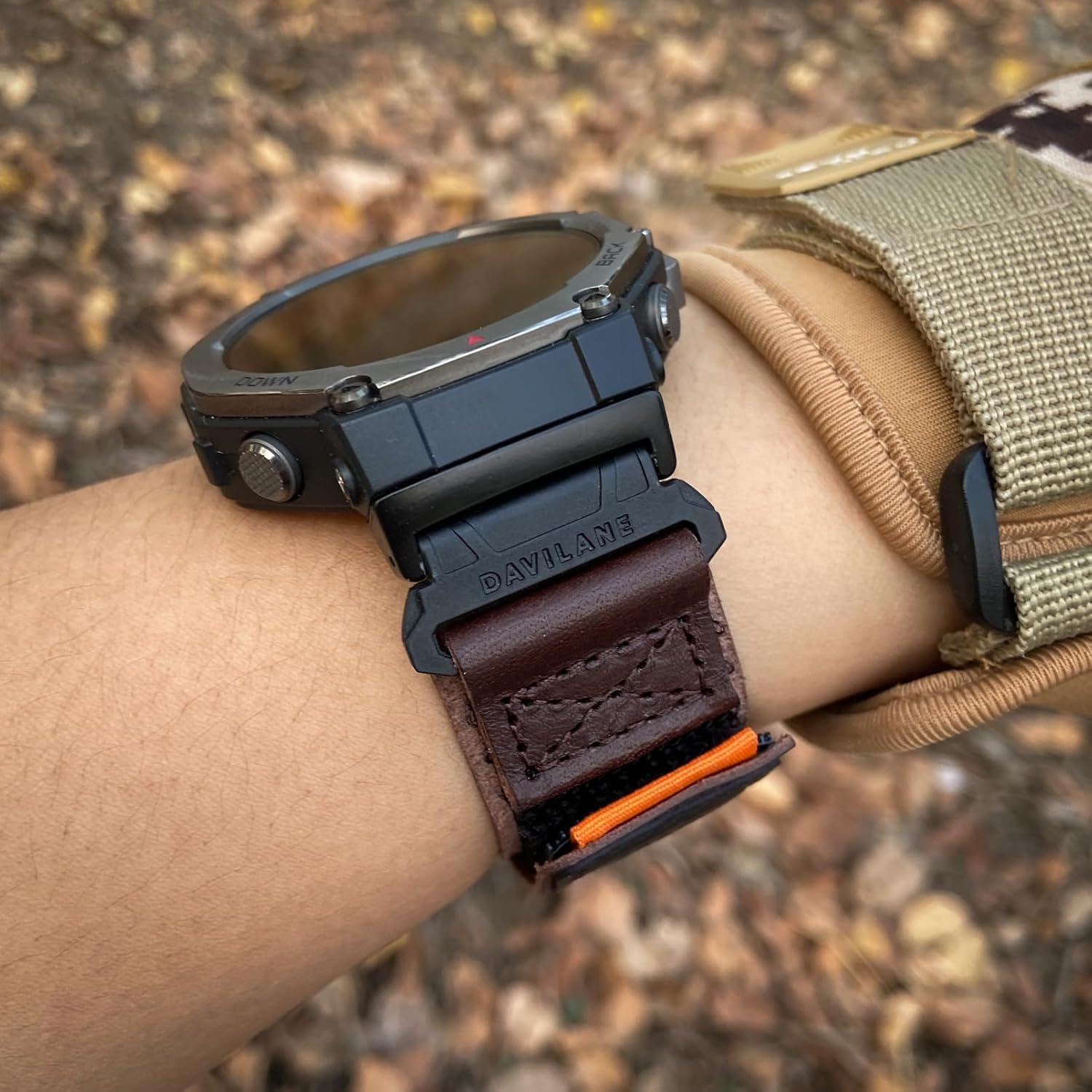 Genuine Leather Watch Band Compatible with Amazfit T-Rex/T-Rex Pro/T-Rex Ultra/T-Rex 2/T-Rex 3/T-Rex 3 Pro 48mm – Tactical Style with Hoop & Loop Strap