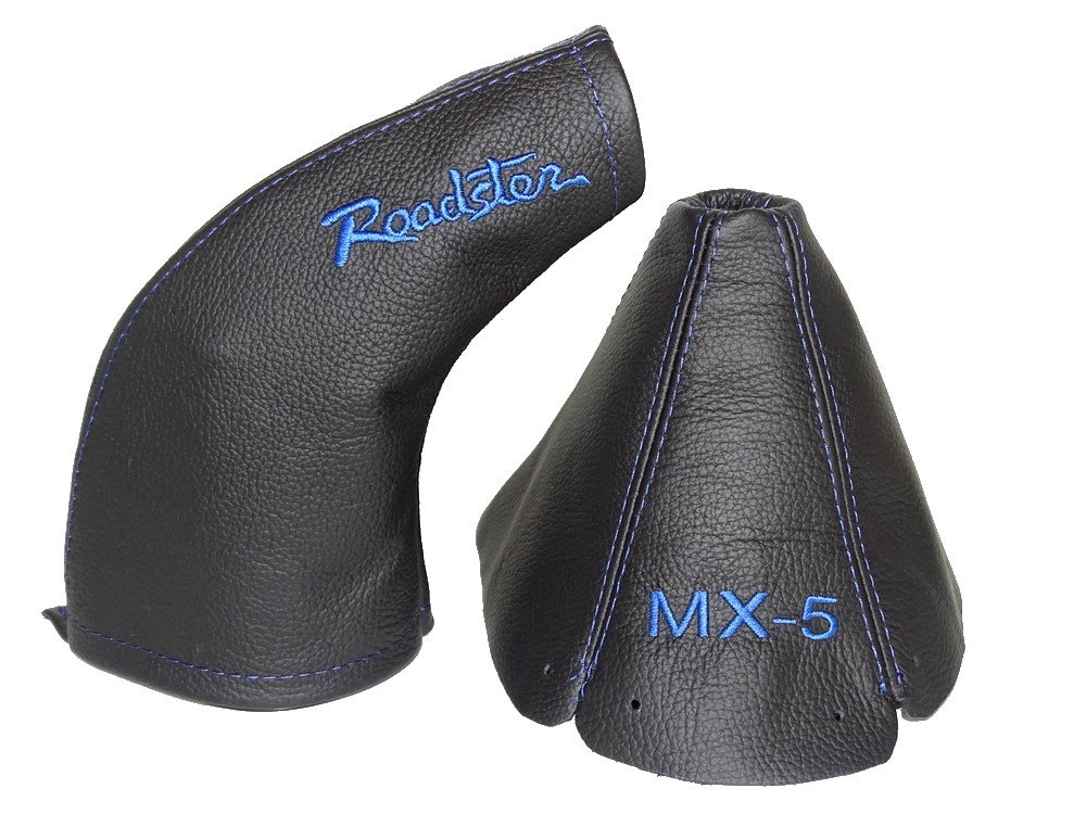 The Tuning-Shop Ltd For Mazda Mx-5 Mk1 NA 1989-97 Shift & E Brake Boot Black Leather Blue 