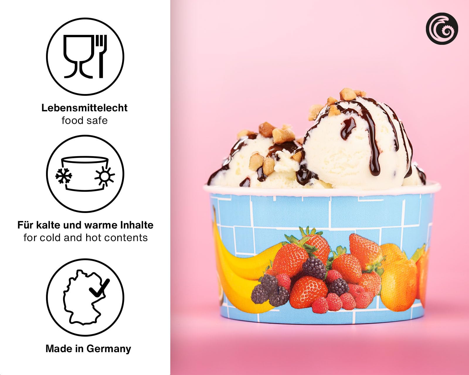 Octopus 50x coppe gelato di carta 160 ml, coppe frutta monouso
