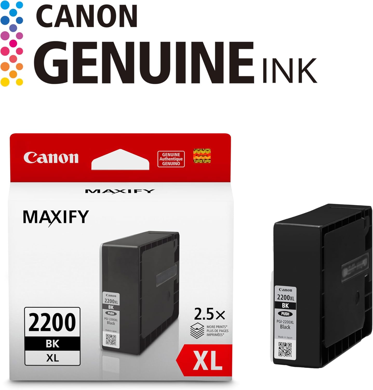 Canon PGI-2200XL Genuine Pigment Black Ink Tank, Compatible with IB4120, MB5420, MB5120, IB4020, MB5020, and MB5320 (Optional) Printers