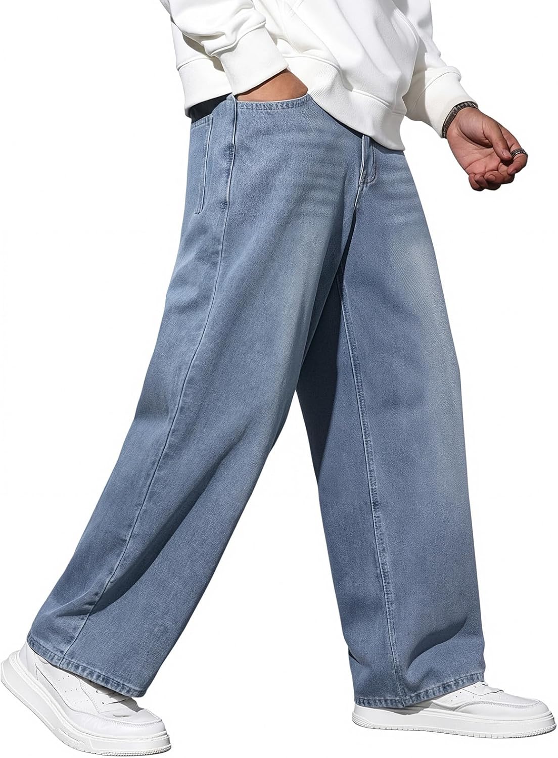 Men's Hip Hop Baggy Jeans Casual Wide Leg Y2k Skateboard Vintage Denim Pants Streetwea