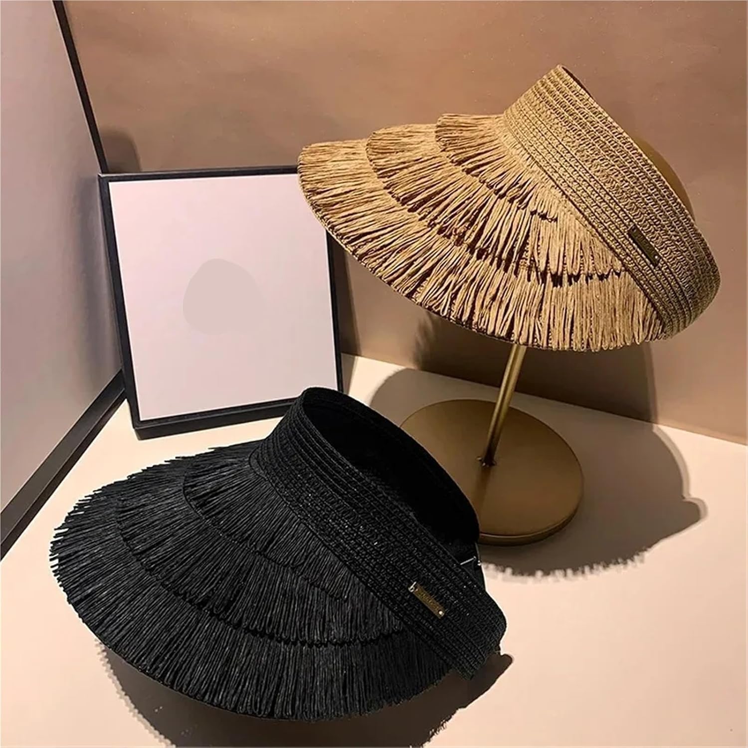 Designer Fashion Fringe Straw Sun Hat Women Summer Empty Top Panama UV Protection Beach Outdoor Cap 56-58cm
