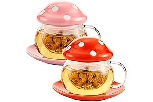Mushroom Teapot, Glass Tea Infuser Pot with Lid & Coasters, for Kung...