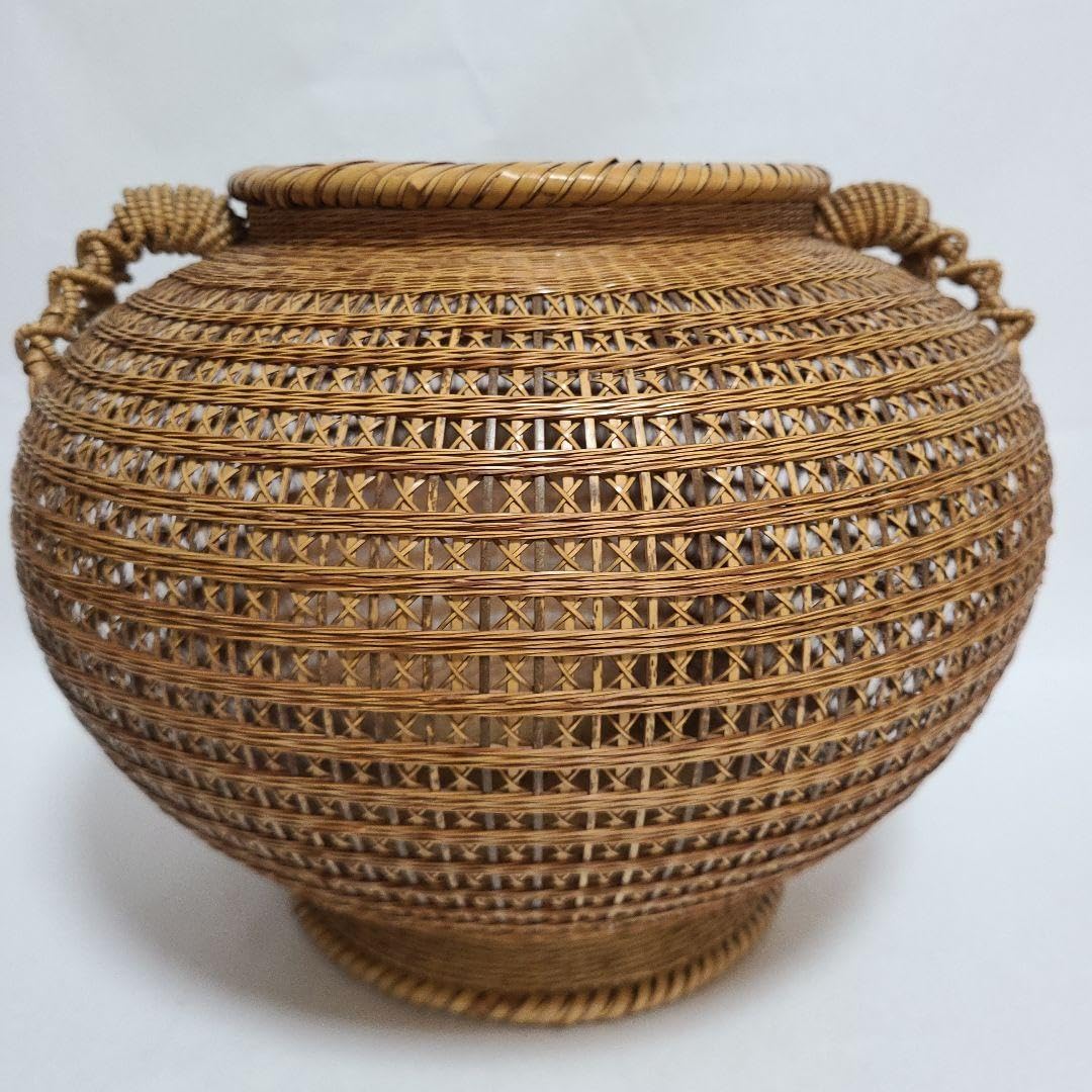 竹清　竹製花器 竹工芸 竹かご 在銘あり「竹清」 今週末終了】在銘 竹清 竹製花器 竹工芸 竹かご 在銘