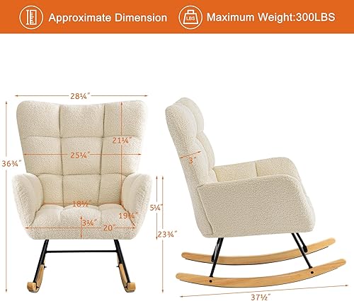 Miniatura 3 de Furniliving Mecedora, mecedora de piel sintética, almohadillas acolchadas antideslizantes para guardería con cómodos reposabrazos, silla de lectura