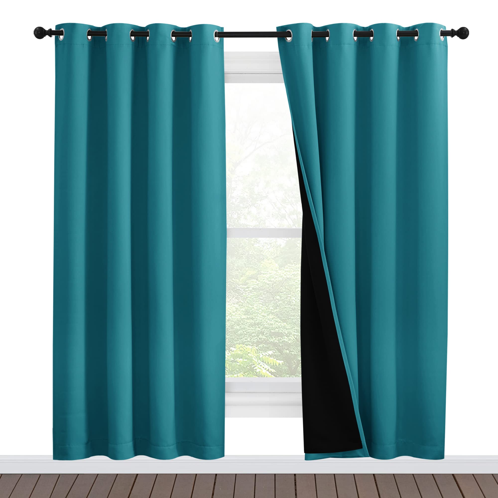 NICETOWN 100% Blackout Window Curtain Panels, Full Light Blocking Drapes with Black Liner for Nursery, 78-inch Drop Thermal Insulated Draperies (Peacock Teal, 2 Pieces, 55-inch Wide Per Panel)