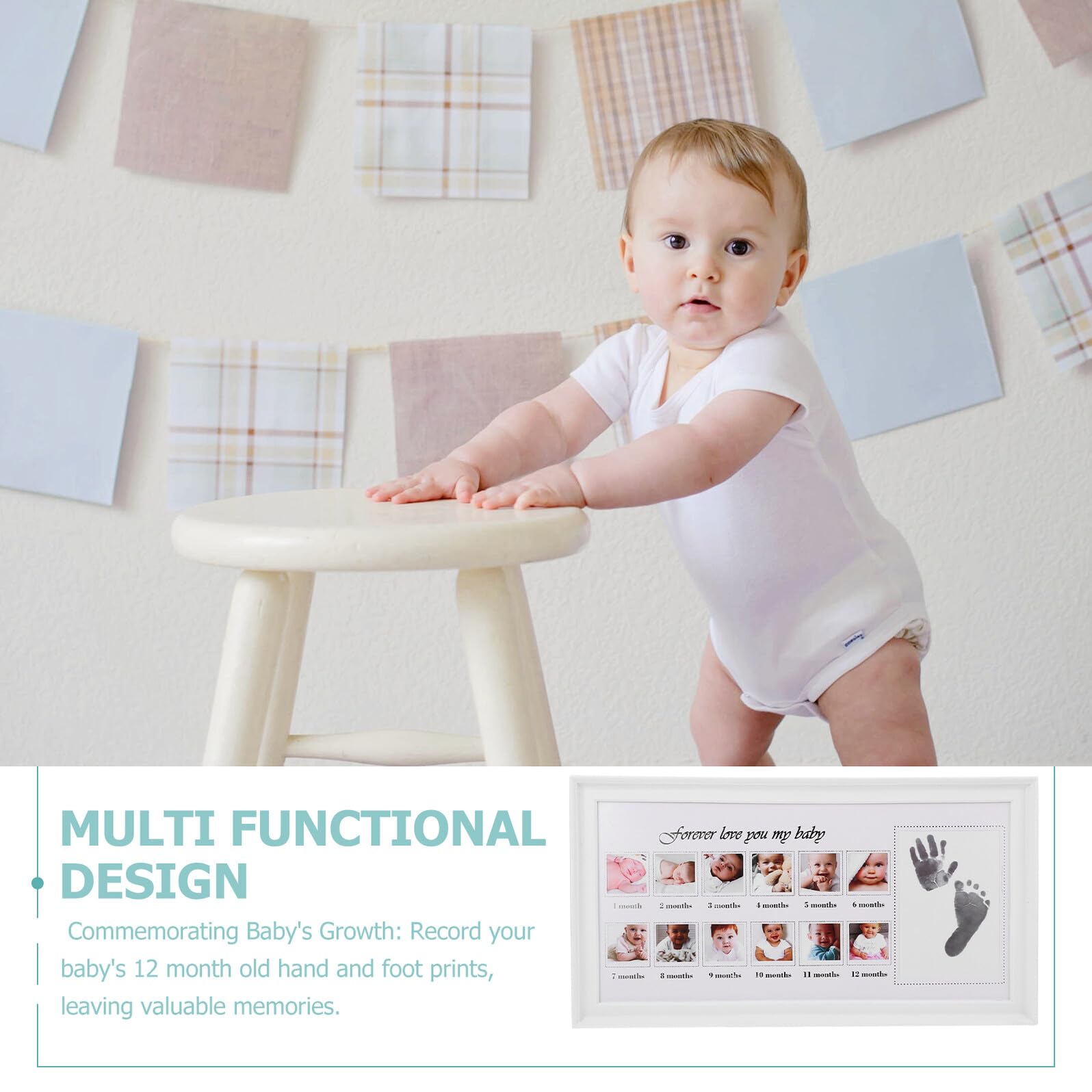 Beaupretty Marco para Huellas y Fotos Niña Meses Kit Recuerdo Manos y Pies Infantil Decoración para Pared o Mesa Regalo para Recién Nacidos y Nuevos Padres