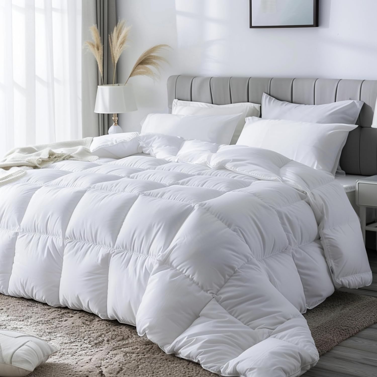 Serta Luxury White Goose Down Fiber Comforter 500 Fill Power Polyester-Cotton Blend Fabric King Size Comforter Hotel Collection Hypoallergenic Comforter for All Seasons