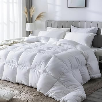 Serta Luxury White Goose Down Fiber Comforter 500 Fill Power Polyester-Cotton Blend Fabric Queen Size Comforter Hotel Collection Hypoallergenic Comforter for All Seasons