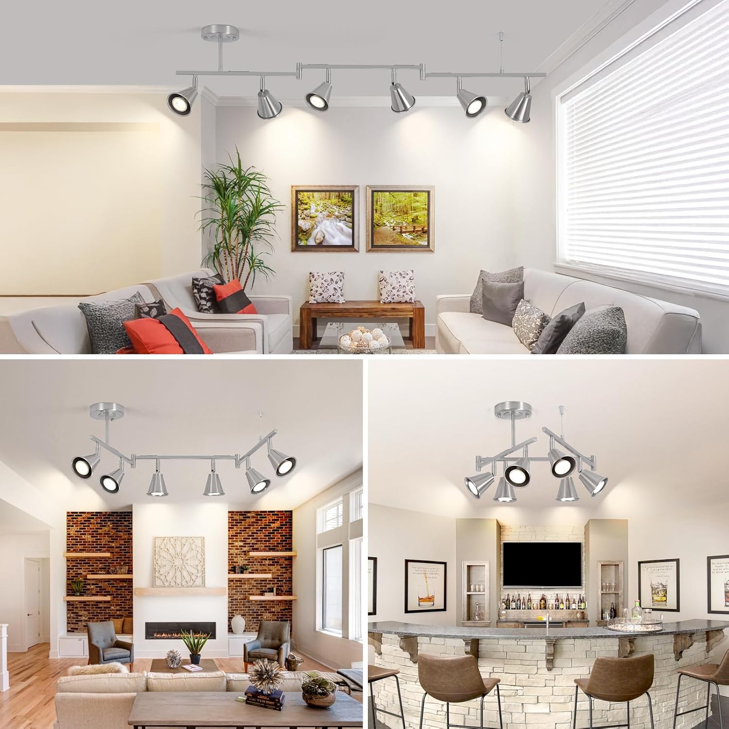 SEEBLEN 6-Light Modern Track Lighting Fixtures Ceiling, Flexible Foldable Arm and Rotatable Light Head,Nickel Kitchen Track Lighting for Kitchen Islands, Dining Rooms, Bars, Closets, Workbenches.
