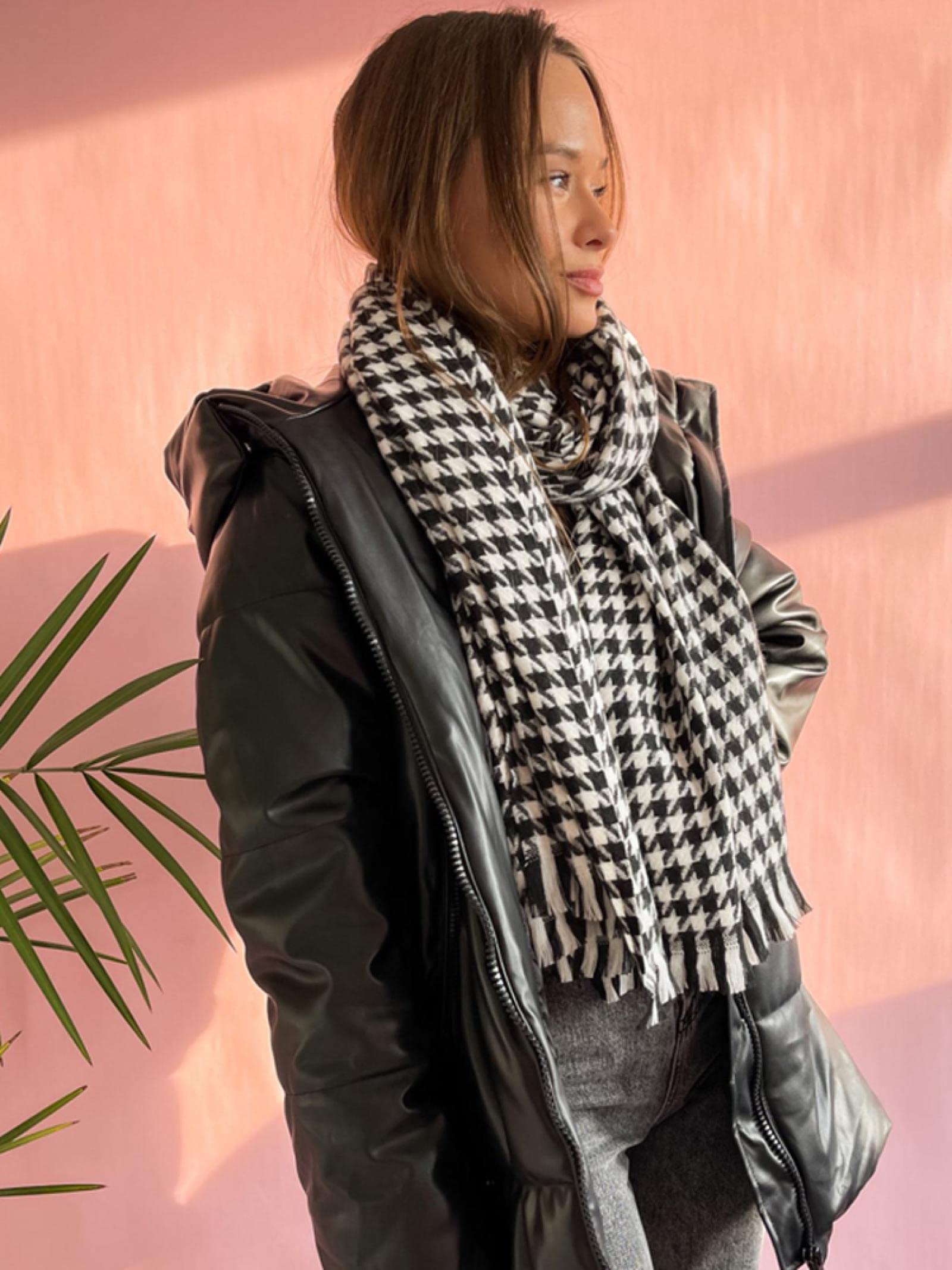 Sciarpa Donna Scialle Uomo Invernale Sciarpe da Donna Sciarpe A Quadri Bianche Nere Calde Vintage Vintage da Donna