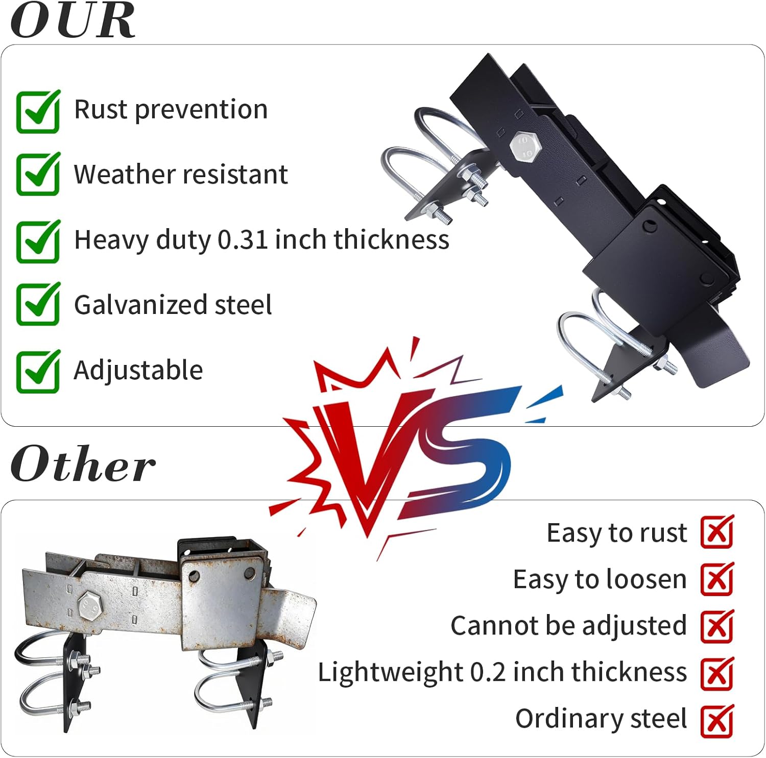 Heavy Duty Double Gate Latch for 1-3/8" Frame, Farm Gate Latch & Chain Link Fence Latch with Padlock Hole, Galvanized Steel Latches for Metal Gates on Ranch, Yard & Farm.