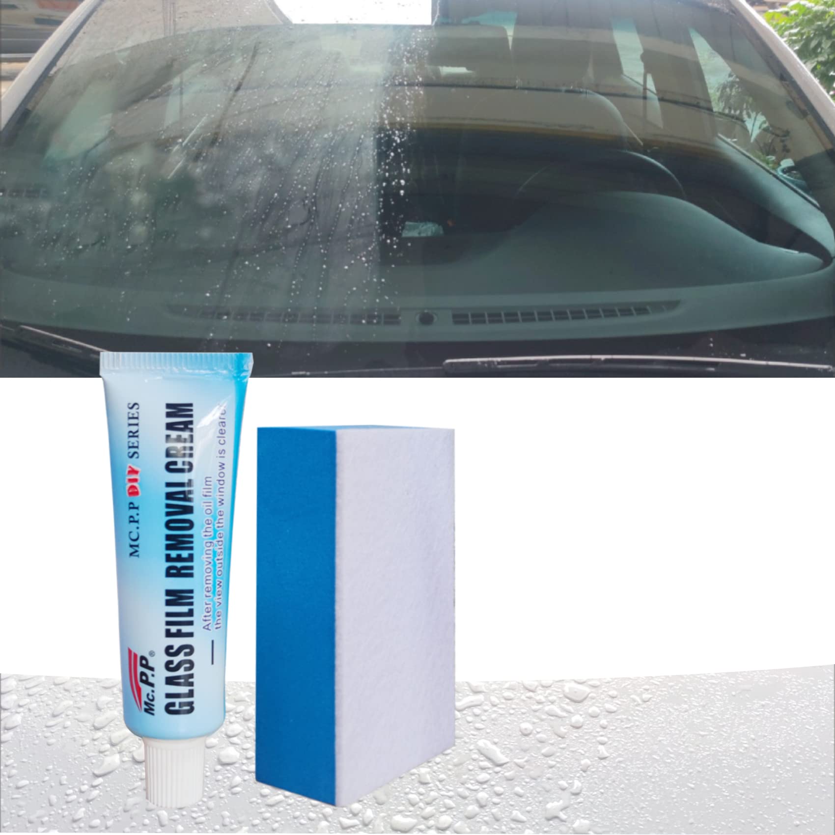 Car Glass Oil Film Cleaner MC.P.P - 2022 Best Glass Film Removal Cream, Glass Stripper Water Spot Remover, Automotive Glass Polishing Compound for Windshield, Headlight, Rearview Mirror (1 Pc)