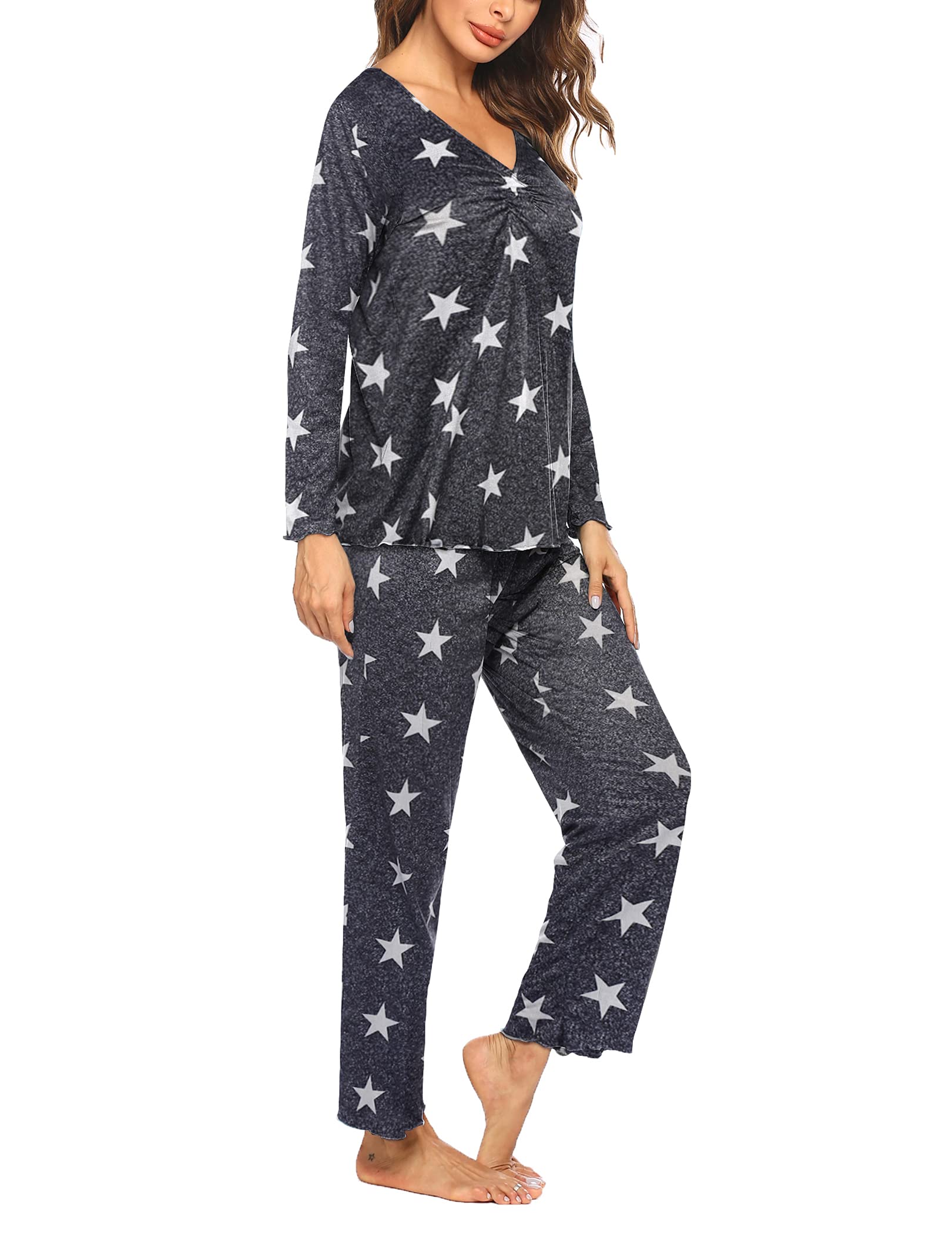 MAXMODA Pigiama Donna Pigiami Due Pezzi Maglietta Manica Lunga e Pantalone Lungo S-XXL