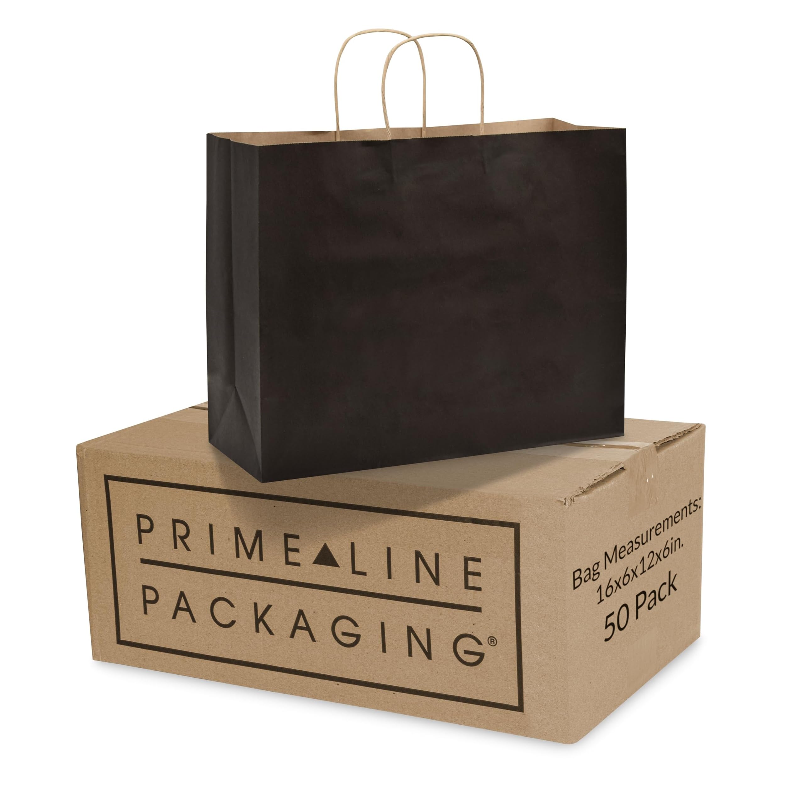 Prime Line Packaging 16x6x12 50枚パック ブラックギフトバッグ ハンドル付き 大きな紙袋 小規模企業 ブティック ショッピング ギフトラップ 景品