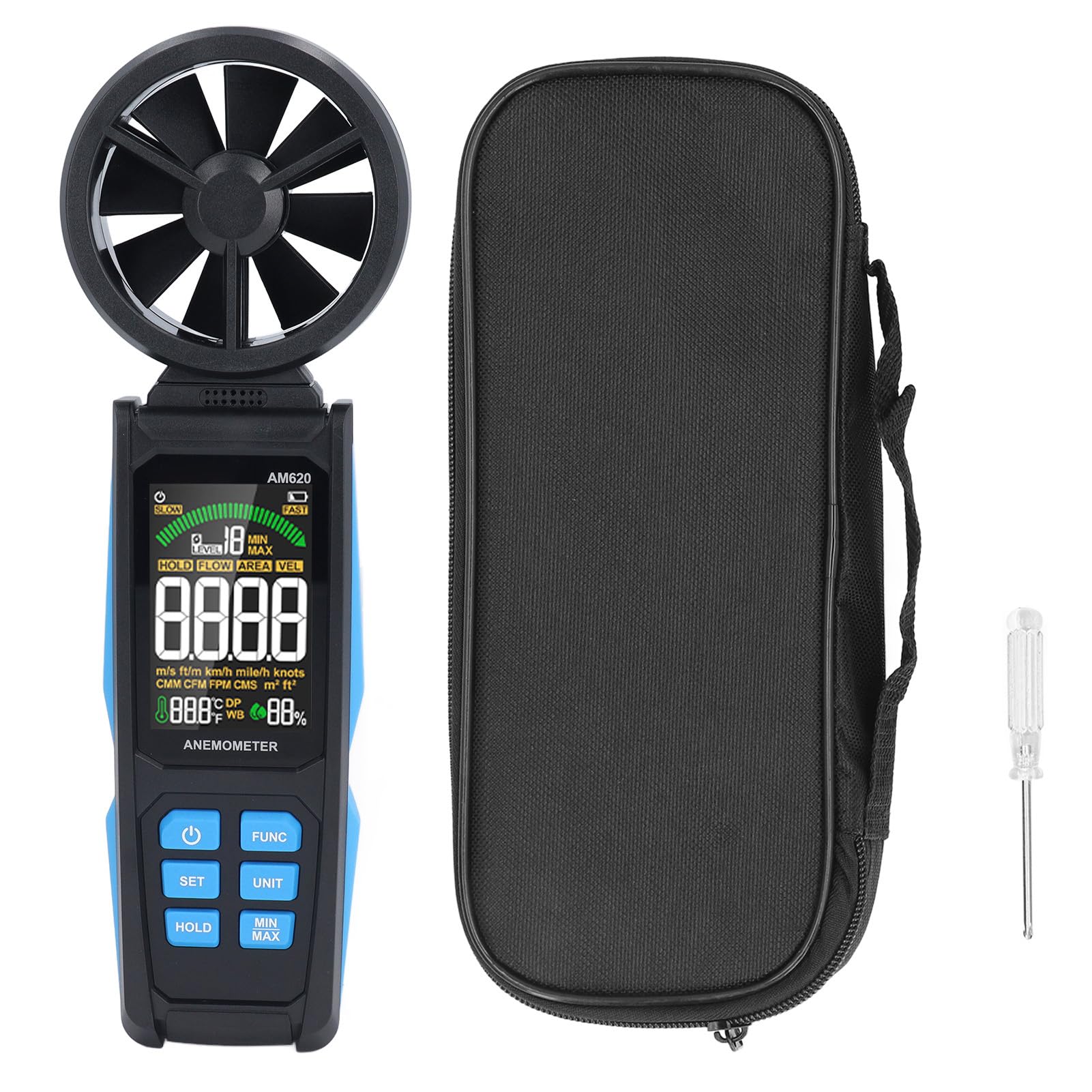Bright Backlit Lcd Display Digital Anemometer High Precision Handheld VA Color Screen Digital Anemometer Temperature and Humidity Measuring Instrument