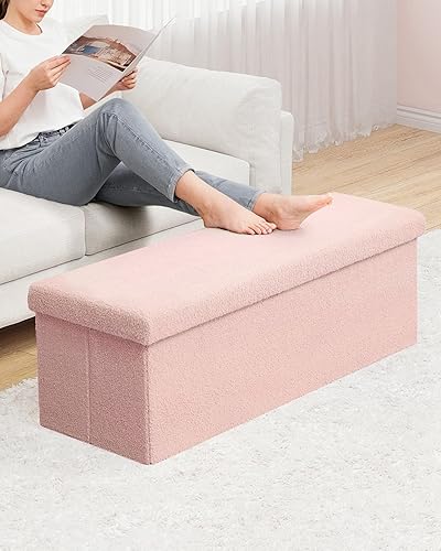 Miniatura 83 de B FSOBEIIALEO Cubo otomano de almacenamiento pequeño Sherpa otomano otomano, otomanas plegables y portátiles, piel de peluche sintética, color