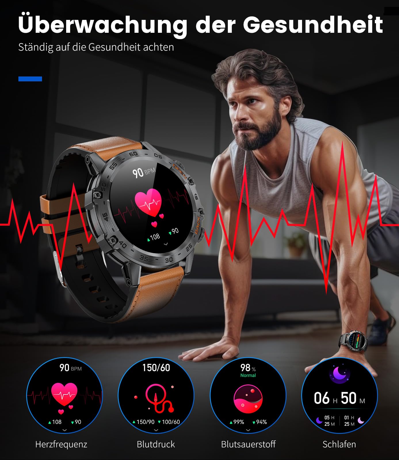 LIGE Smartwatch Uomo con 3 Cinturini, 1,39" Orologio Smartwatch Militare con Chiamate, 123 Modalità Sportive, 400mAh IP68 Impermeabile Smartwatch con SpO2/Cardiofrequenzimetro per Android iOS, Grigio