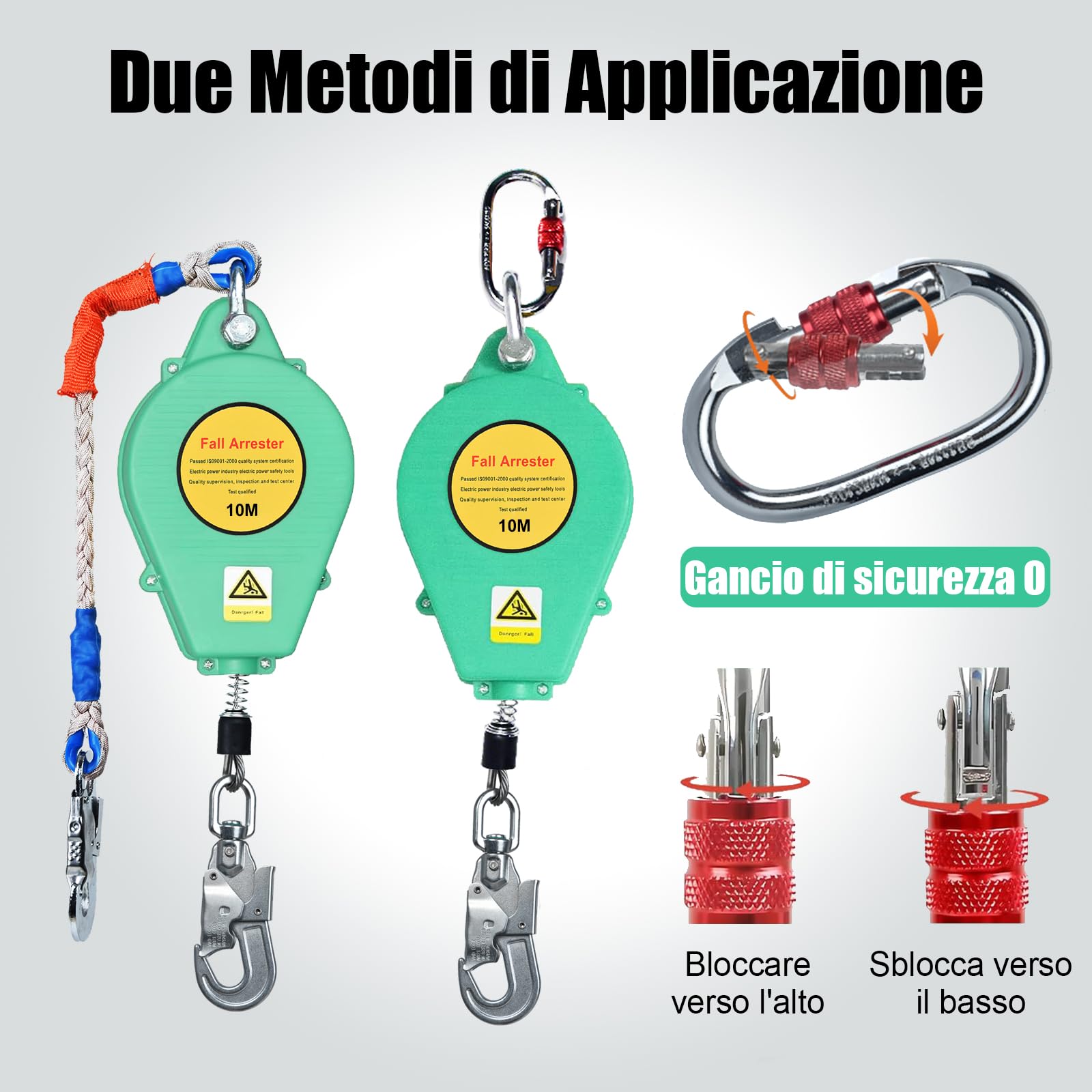 Dispositivo Anticaduta Retrattile, Imbracatura di Sicurezza Anticaduta, Dispositivi Sicurezza con Funzione di Blocco Automatico, Imbracatura Anticaduta per Lavori in Quota(Verde,10m)