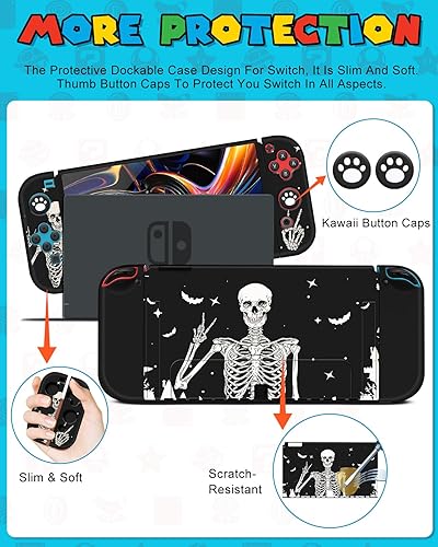 Miniatura 5 de 9in1 Skull Skeleton Switch Oled Case for Nintendo Switch Oled Carrying Cases Boy Hard Protective Cover Dockable Skin+Thumb Grips+Game