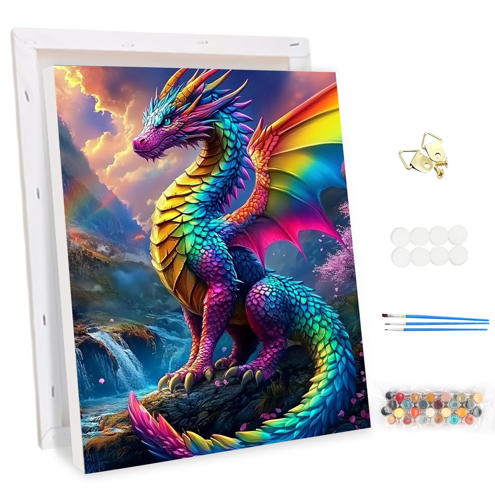 MEIYUDA DIY Paint by Numbers for Adults with Frame, Colourful Dragons Paint by Numbers Kits, Arts and Crafts for Beginner Drawing Paintwork Wall Art 30x40cm โ image 1