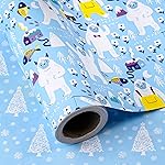 WRAPAHOLIC 30 Inch Reversible Christmas Wrapping Paper - 30 Inch x 33 Feet - Winter Snow Monster and Christmas Tree Wrapping Paper for Xmas Holiday, Party Celebration