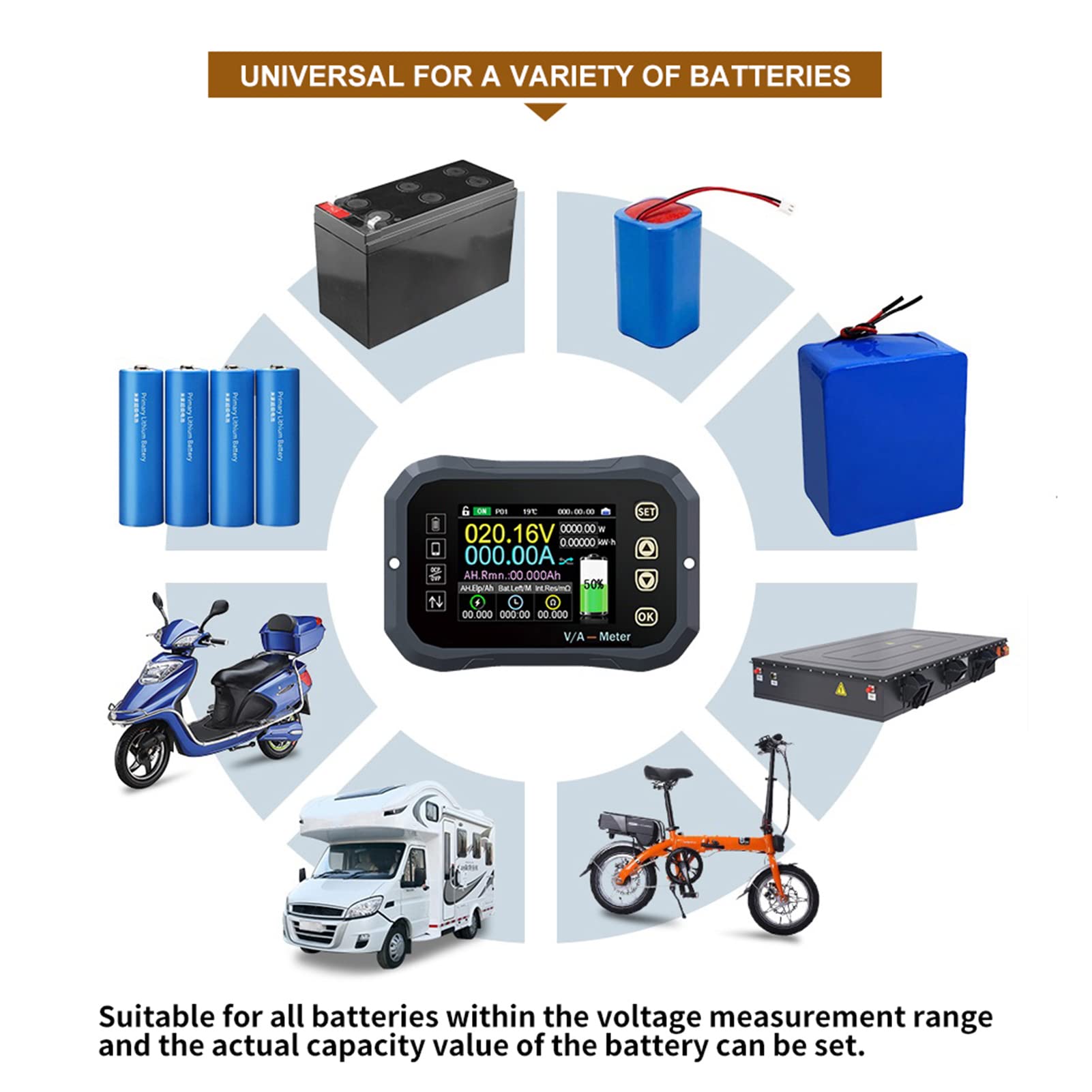 KG-F Moniteur de Batterie 0-120V Sans Fil Bluetooth, Voltmètre de Capacité, Coulomb Mètre Ampèremètre, Contrôle Mobile (KG160F0-600A)