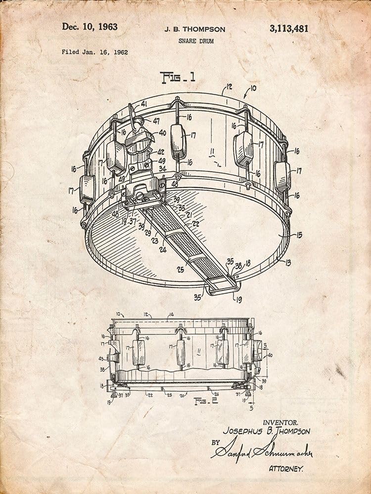PP1018-Vintage Parchment Rogers Snare Drum Patent Poster Poster Print - Cole Borders (18 x 24)