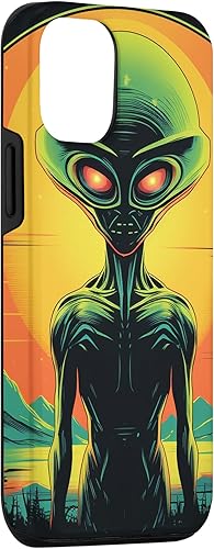 Vista 6 de iPhone 14 Pro Max Cute Green Alien Head UFO Space Face Alien Case
