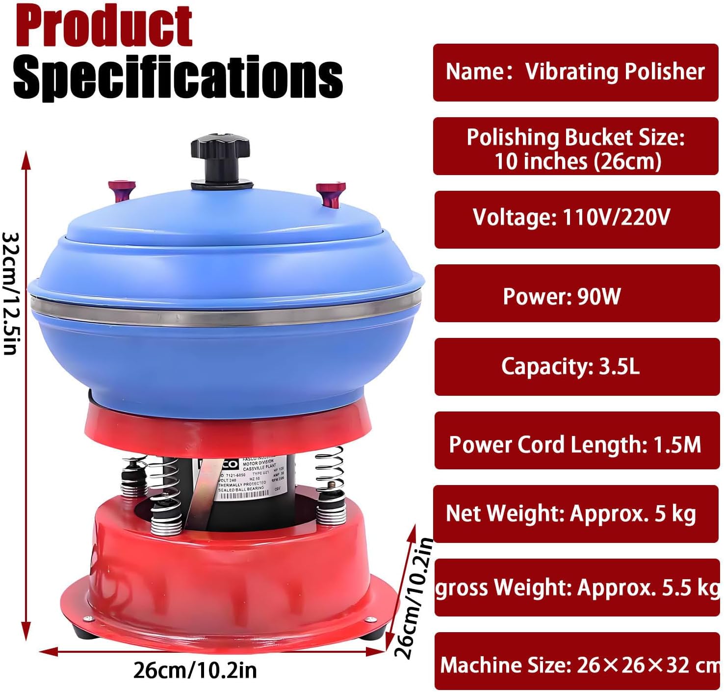 Electric Rock Tumbler Vibration ，Jewelry Vibration Polishing Machine ，for Adults -High-Efficiency Motor for Removing Burrs & Stains Strong Load Capacity ，-High-Frequency Precision Tool