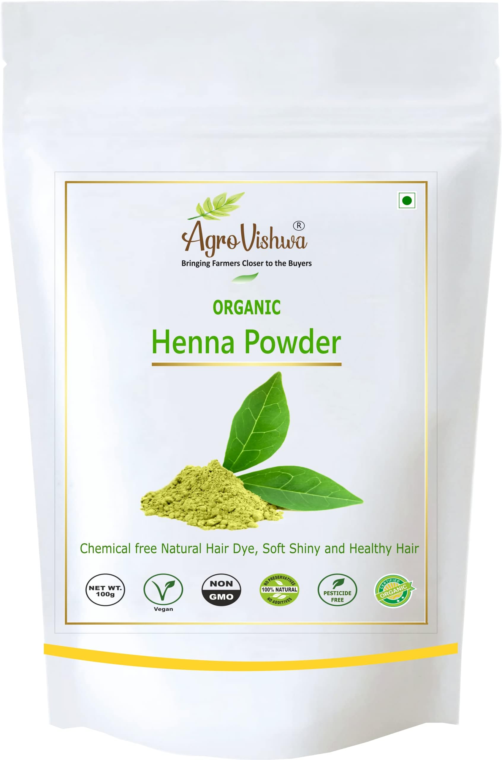 Organic Henna Powder For All Types Of Hair, Chemical Free Hair Color, Natural Hair Dye, Smooth, Silky, Soft & Shiny Hair, Tattoos & Body Art Quality -100g