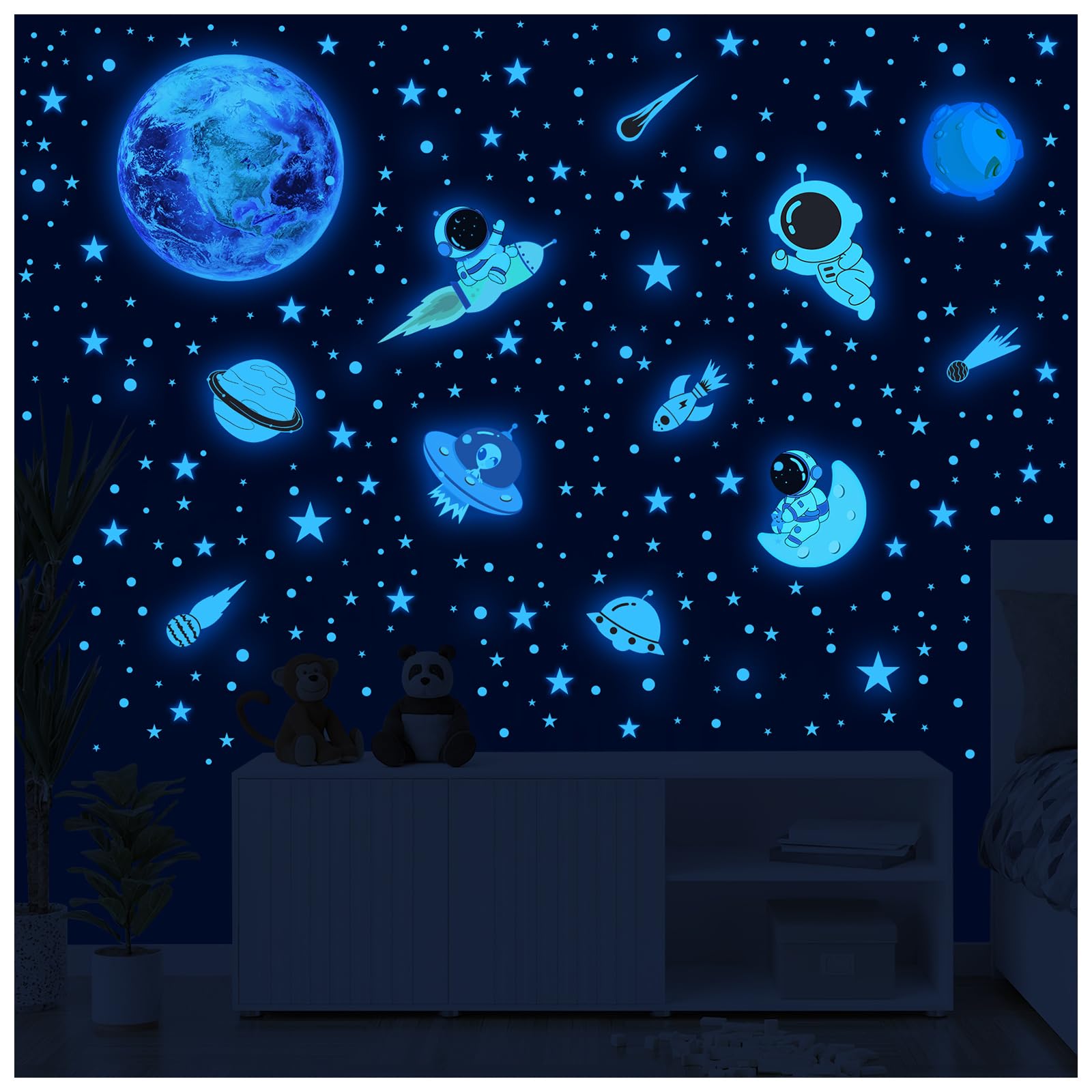 Amazon.com: MORCART Glow in The Dark Stars and Earth Wall Decals 1488 ...