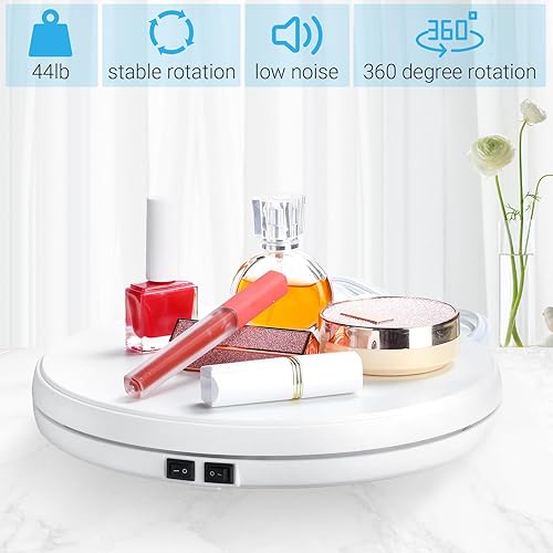 Miniatura 5 de Soporte giratorio eléctrico blanco de 10 pulgadas con LED de carga centralizada de 44 libras para mesa de exhibición de vaso motorizado de 360