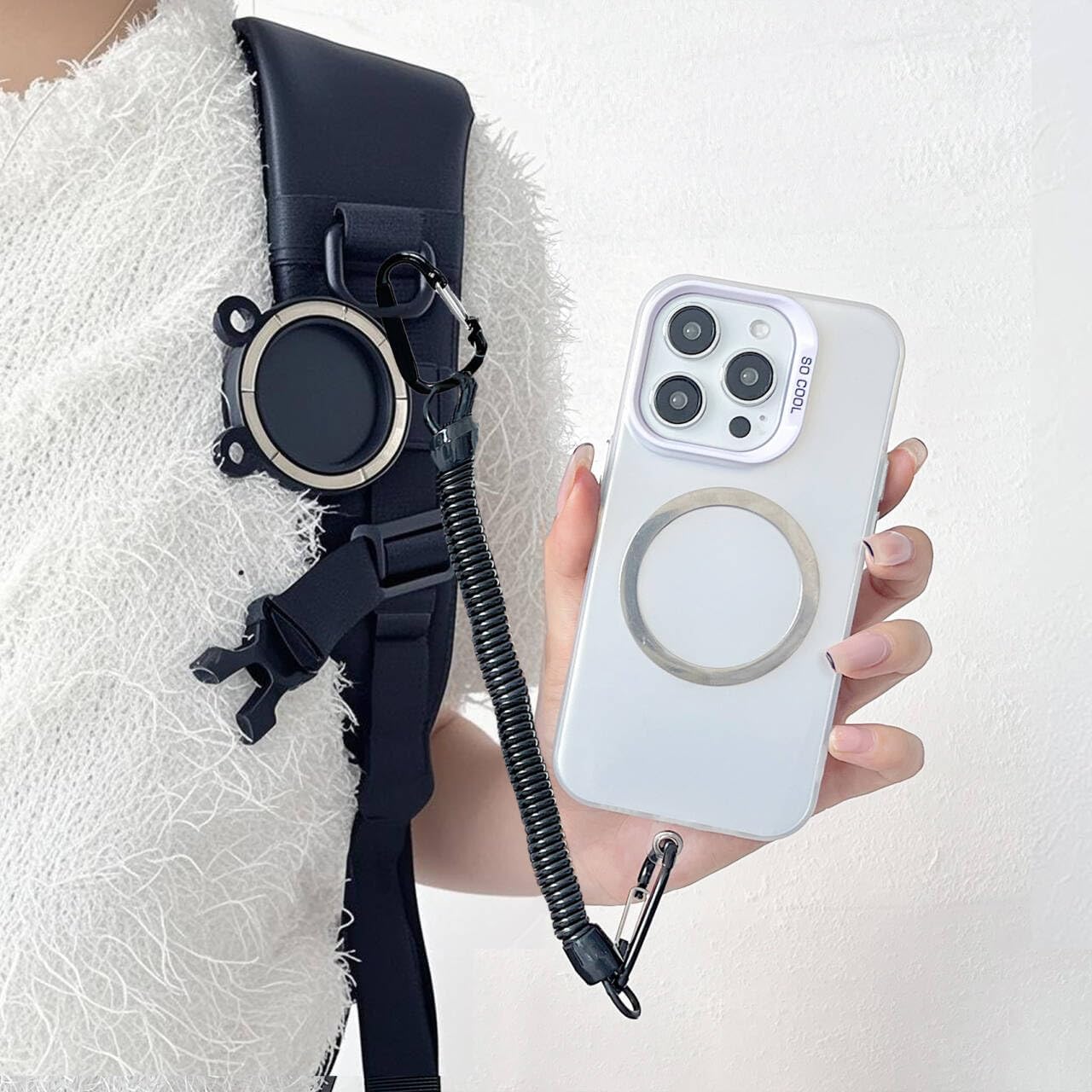 Ysnzaq Magnetic Belt Clip Holder with Safety Phone Cord, Compatible with MagSafe Universal Phone Belt Holder Accessories for Running Hiking Traveling Climbing Outdoor Use XTJ Black - Image 6