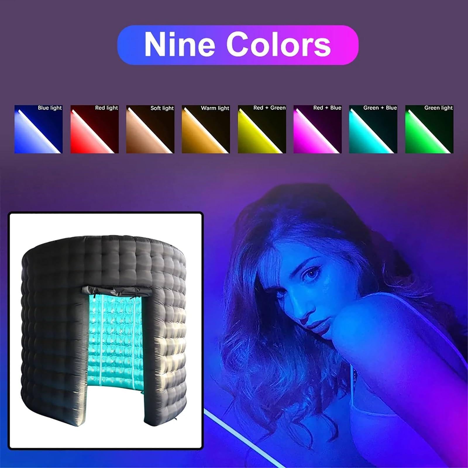Nadmuchiwana obudowa do fotobudki z oświetleniem LED RGB, szerokość 3 m, zawiera 3 drzwi, zasłonę i dmuchawę powietrza na wesela i imprezy