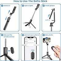 Vista 9 de Selfie stick extensible para selfie con control remoto inalámbrico y soporte para trípode, portátil, ligero, compatible con iPhone 1313 Pro1212